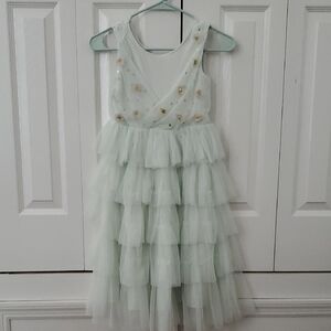 Disney (Princess Tiana?) Mint Green Layered Tulle Dress w/ Gold Sequin Flowers